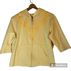 Iactive yellow ladies ruffled jeweled long sleeve zip up petite large